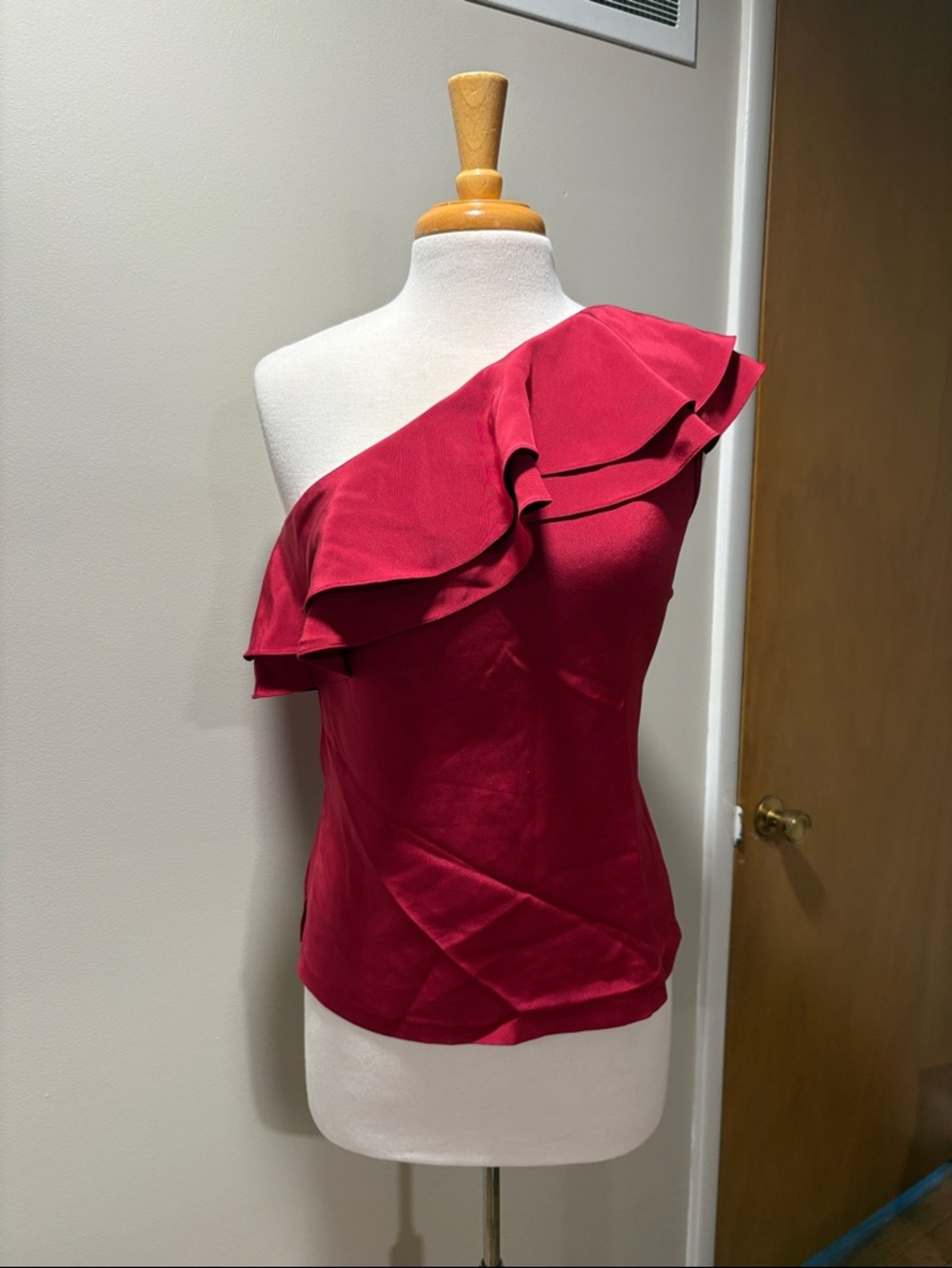 MICHAEL Michael Kors One-Shoulder Ruffle Camisole in Red